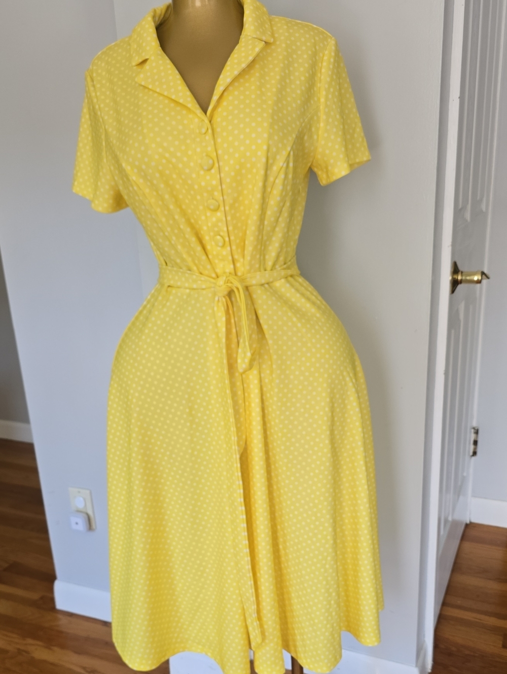Yellow Polka Dot Tie-Waist Dress